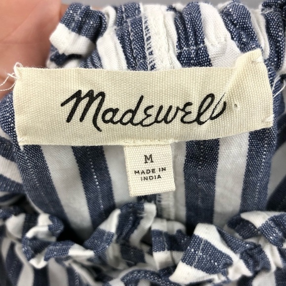 Madewell Size Medium Shimmer Stripe Off Shoulder Top Blue White Shirt Blouse - Picture 6 of 10